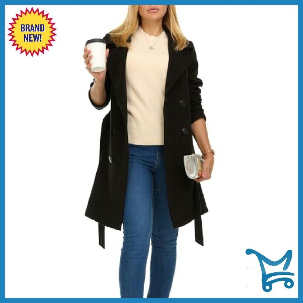 Double-Breasted Faux Wool Trench Coat - Winter Coat for Women - Picture 5 of 8